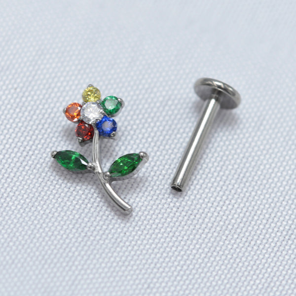 16G ASTM F136 Titanium Flower Labret Stud Internal Thread Piercing