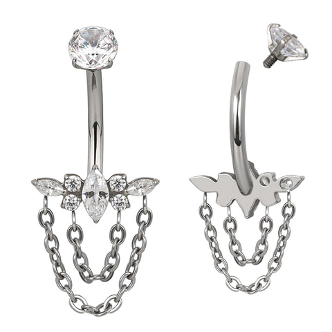 14G ASTM F136 Titanium Pendant Dangle Chain Belly Button Ring 1763