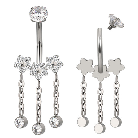 14G ASTM F136 Titanium Star Pendant Dangle Chain Belly Button Ring 1802