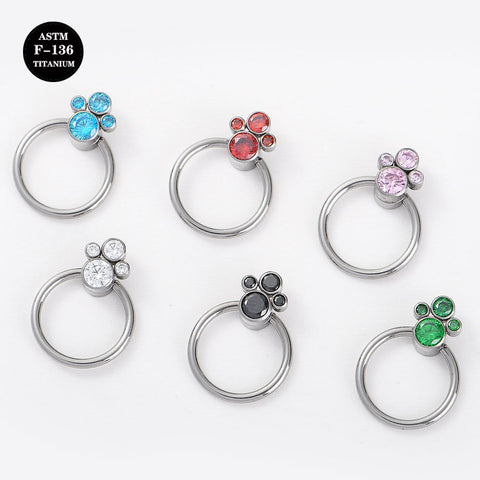 16G Implant Grade ASTM F136 Titanium CZ Cat Palm Captive Bead Ring