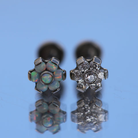 16G 18G ASTM F136 Titanium Threadless Labret Flower CZ Opal