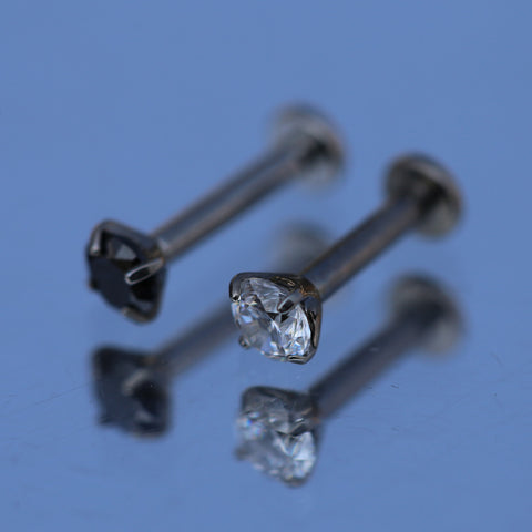 ASTM F136 Titanium Threadless Labret with CZ Gem