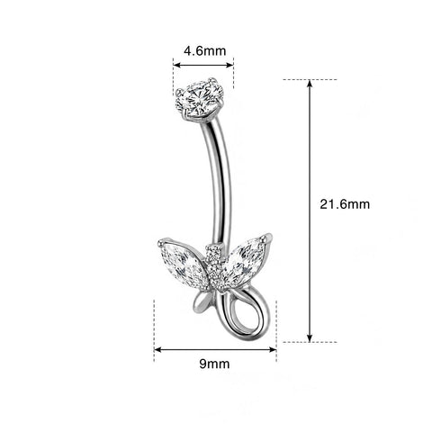 14G ASTM F136 Titanium Butterfly with Tail Belly Button Ring 0075