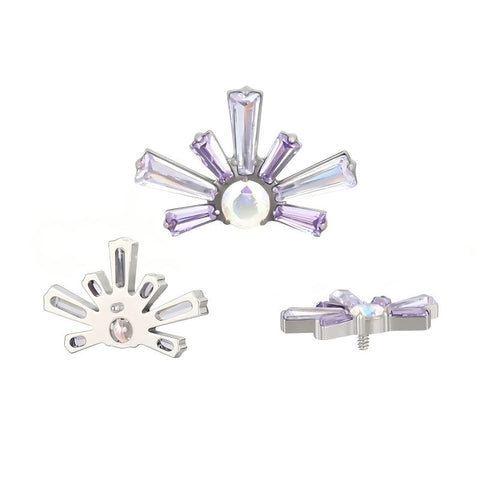 16G ASTM F136 Titanium Mixed Purple Flower Labret Stud Internal Thread