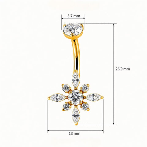 14G ASTM F136 Titanium 4 Marquise With 5 CZ Belly Button Ring 0063