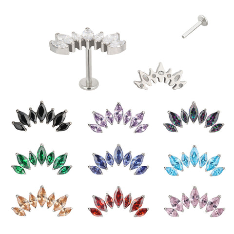 16G ASTM F136 Titanium 7 Prong Set Marquise CZ Larbet Stud 1050