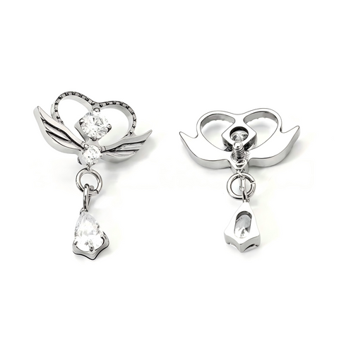 16G ASTM F136 Titanium Heart Wing Pendant Dangle Labret Stud Earring