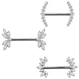 14G ASTM F136 Titanium Marquise CZ Wing Internal Thread Nipple Piercing Ring Barbell
