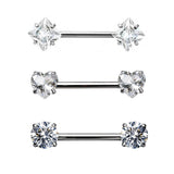 14G ASTM F136 Titanium Prong Setting Heart Round Square Shape Nipple Ring Barbell