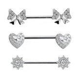 14G ASTM F136 Titanium Heart Bowknot Flower Nipple Piercing Ring Barbell