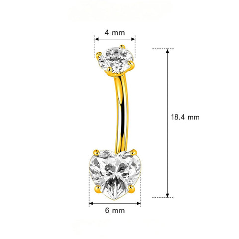 14G ASTM F136 Titanium Prong Setting Heart CZ Belly Button Ring 0008