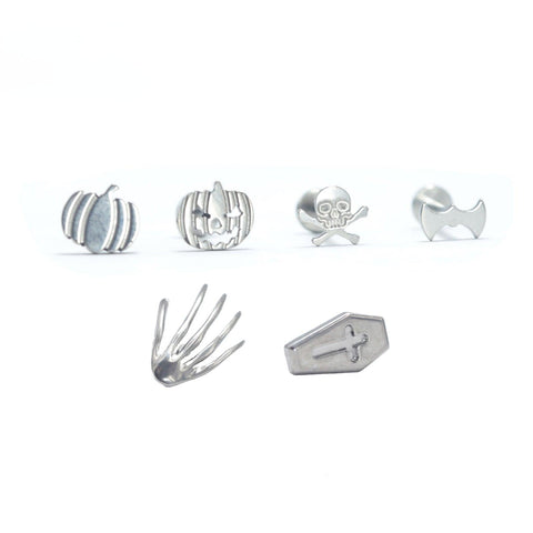16G ASTM F136 Titanium Labret Stud Halloween Skull Pirate Pumpkin Bone Bat 0289