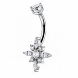 14G ASTM F136 Titanium 4 Marquise With 5 CZ Belly Button Ring 0063