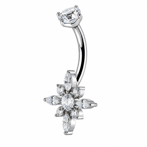 14G ASTM F136 Titanium 4 Marquise With 5 CZ Belly Button Ring 0063