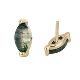 14K Solid Gold Marquise Moss Agate Labret Stud