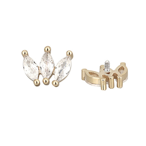 14K Solid Gold Three Marqusie Labret Stud Earring 0008