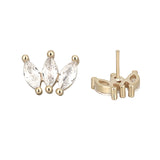 14K Solid Gold Three Marqusie Labret Stud Earring 0008