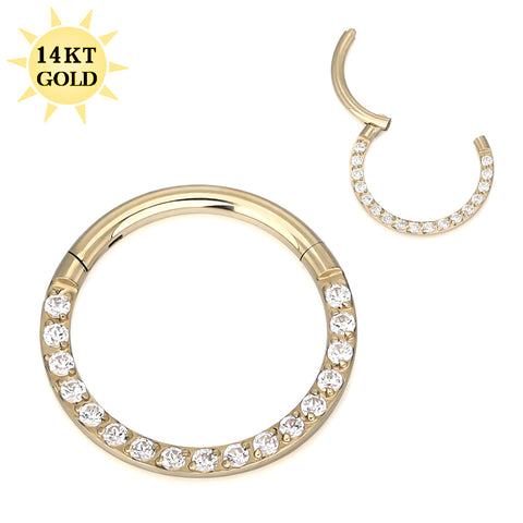14K Solid Gold Hinged Segment Ring Hoop Nose Ring Clicker 0003