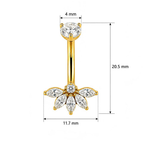 14G ASTM F136 Titanium 5 Marquise 1 CZ Belly Button Ring 0074