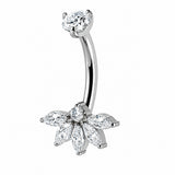 14G ASTM F136 Titanium 5 Marquise 1 CZ Belly Button Ring 0074