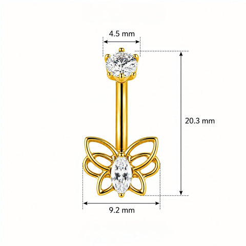 14G ASTM F136 Titanium Winding Line Butterfly Belly Button Ring 0025