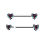 14G ASTM F136 Titanium Heart Shape Nipple Ring Barbell
