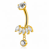 14G ASTM F136 Titanium 5 Marquise With Pendant Dangling Round CZ Belly Button Ring 0076