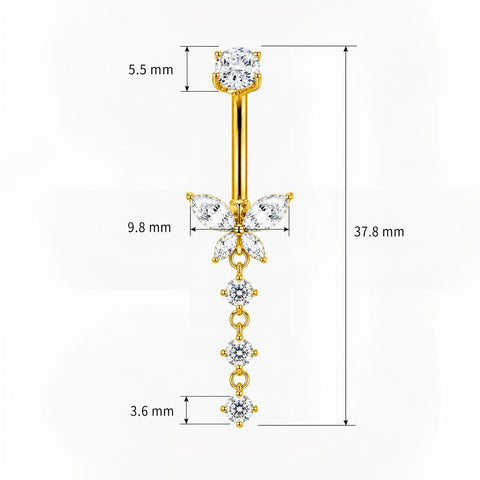 14G ASTM F136 Titanium Long Pendant Dangling Butterfly Belly Button Ring 0078