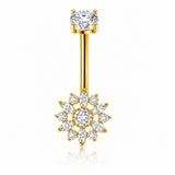 14G ASTM F136 Titanium Flower 6 Marquise With 6 Round CZ Belly Button Ring 0079