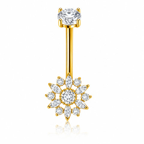 14G ASTM F136 Titanium Flower 6 Marquise With 6 Round CZ Belly Button Ring 0079