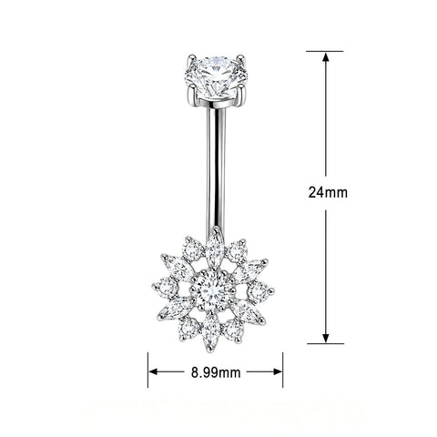 14G ASTM F136 Titanium Flower 6 Marquise With 6 Round CZ Belly Button Ring 0079