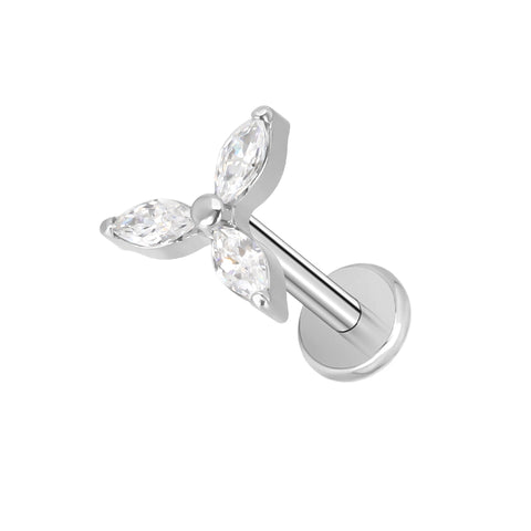 16G ASTM F136 Titanium Marquise Tree Clover Cartilage Helix Labret Stud Earring 1967