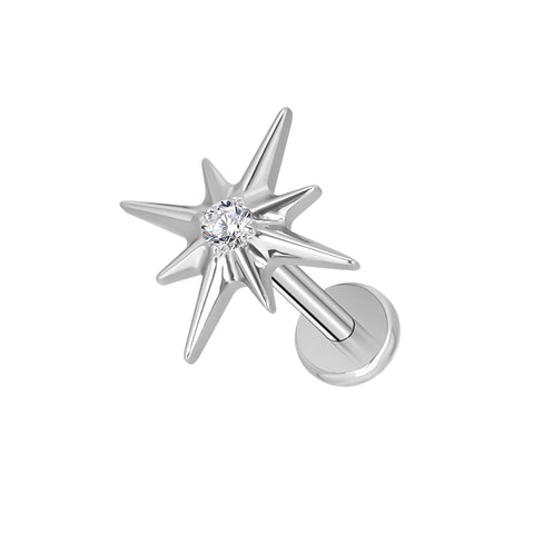 16G ASTM F136 Titanium Pole Star Cartilage Helix Labret Stud Earring 1991
