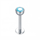16G ASTM F136 Titanium Threadless Bezel CZ Labret Stud Earring