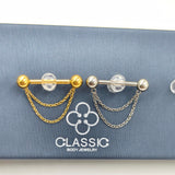 14G Threadless Nipple Barbell with Double Chain Piercing Jewelry