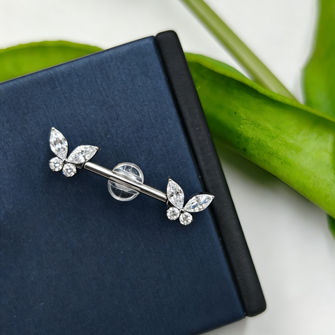 14G Threadless Butterfly Nipple Barbell Piercing Jewelry