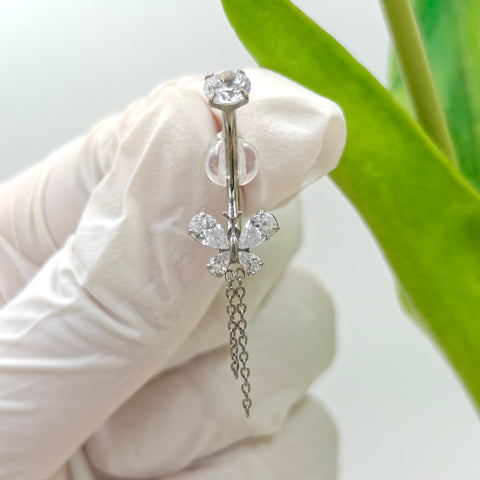 14G ASTM F136 Titanium Butterfly Belly Button Ring with Chains