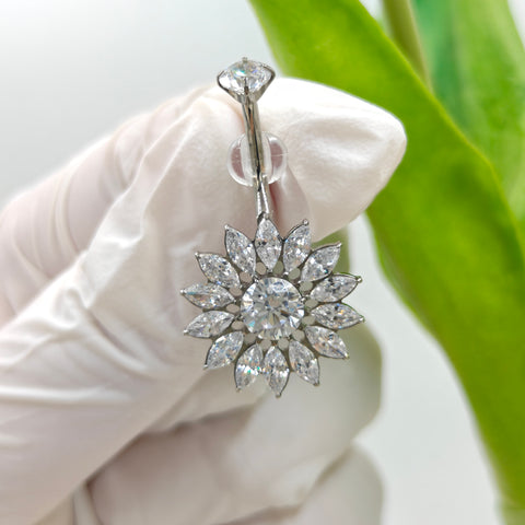 14G ASTM F136 Titanium Sunflower Butterfly Belly Button Ring with Marqusie CZ