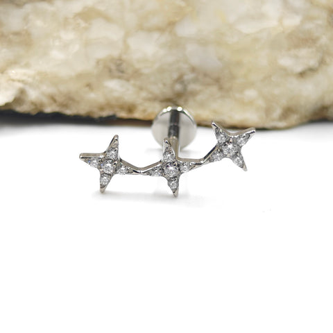 16G ASTM F136 Titanium 3 Four Point Star Labret Stud