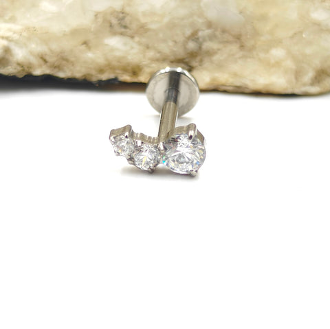 16G ASTM F136 Titanium 3 Prong Setting CZ Labret Stud