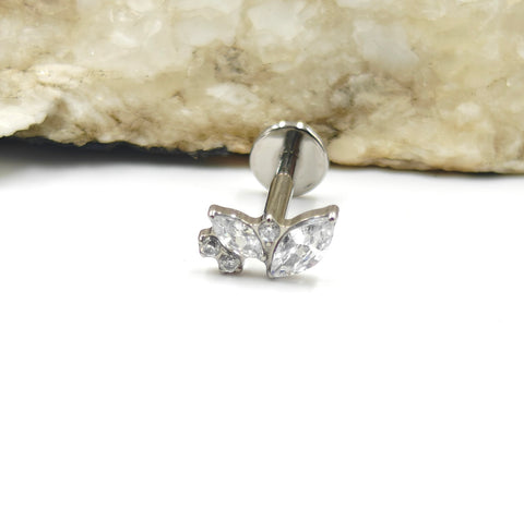 16G ASTM F136 Titanium 2 Marquise CZ Labret Stud