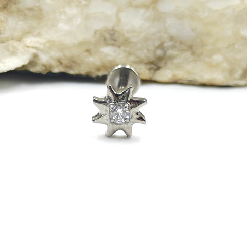 16G ASTM F136 Titanium Gear Labret Stud with Prong Setting CZ