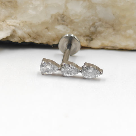 16G ASTM F136 Titanium 3 Waterdrop CZ Labret Stud