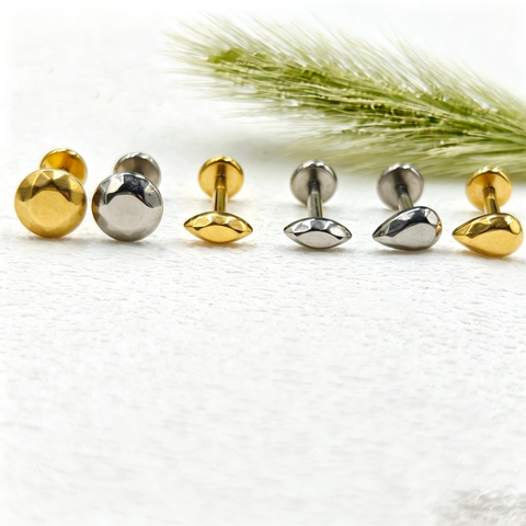 16G ASTM F136 Titanium Faceted Marquise Round Waterdrop Labret Stud Earring