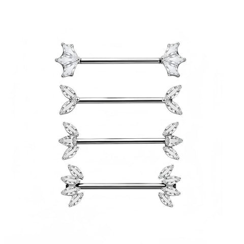 14G ASTM F136 Titanium Marquise CZ Internal Thread Nipple Piercing Ring Barbell