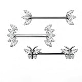 14G ASTM F136 Titanium Marquise CZ Butterfly Internal Thread Nipple Piercing Ring Barbell