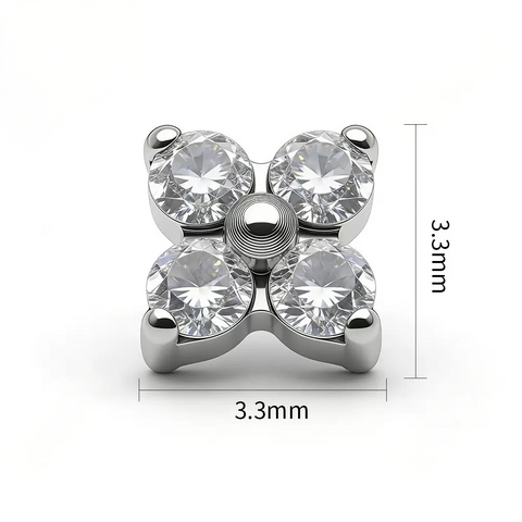 16G ASTM F136 Titanium 4 Clover Round CZ Labret Stud Internal Thread