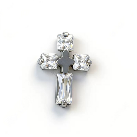 16G ASTM F136 Titanium Cross With Square and Rectangle CZ Labret Stud Internal Thread