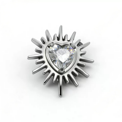 16G ASTM F136 Titanium Urchin Heart CZ Labret Stud Internal Thread