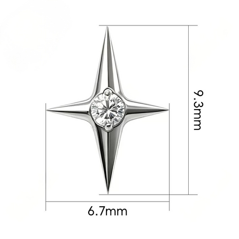 16G ASTM F136 Titanium Star CZ Labret Stud Internal Thread